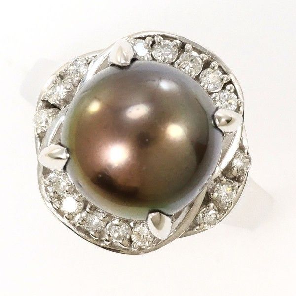 PT900 リング RING 指輪 12号 パール 真珠 約10mm ダイヤ 0.22 総重量約7.6g