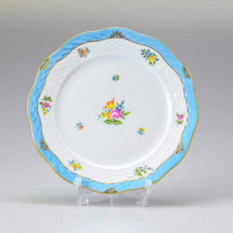 ショップ 新品 ヘレンド デザートプレート ローズチューリップ ブルー