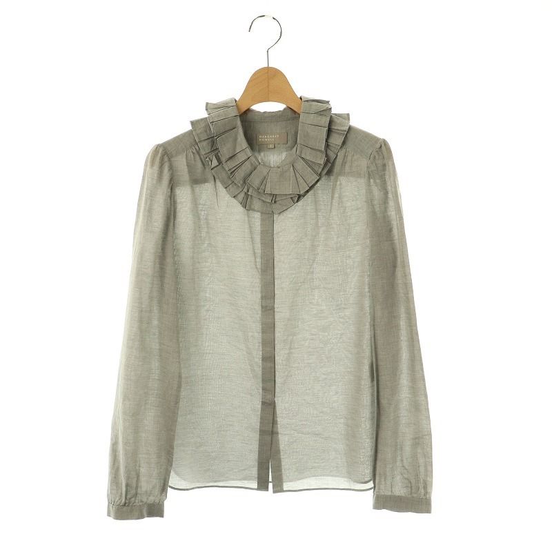 マーガレットハウエル MARGARET HOWELL DOUBLE RUFFLE SHIRT ラッフル フリルシャツ ブラウス 長袖 2 グレー |DO OS