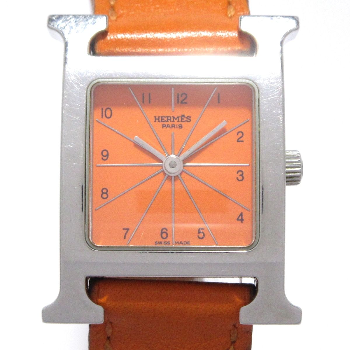 HERMES エルメス 腕時計 Hウォッチ HH1.210 レディース 革ベルト|□A オレンジ