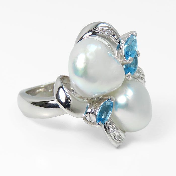 Pt900】ケシパール トパーズ ダイヤモンド プラチナ リング 8号 指輪