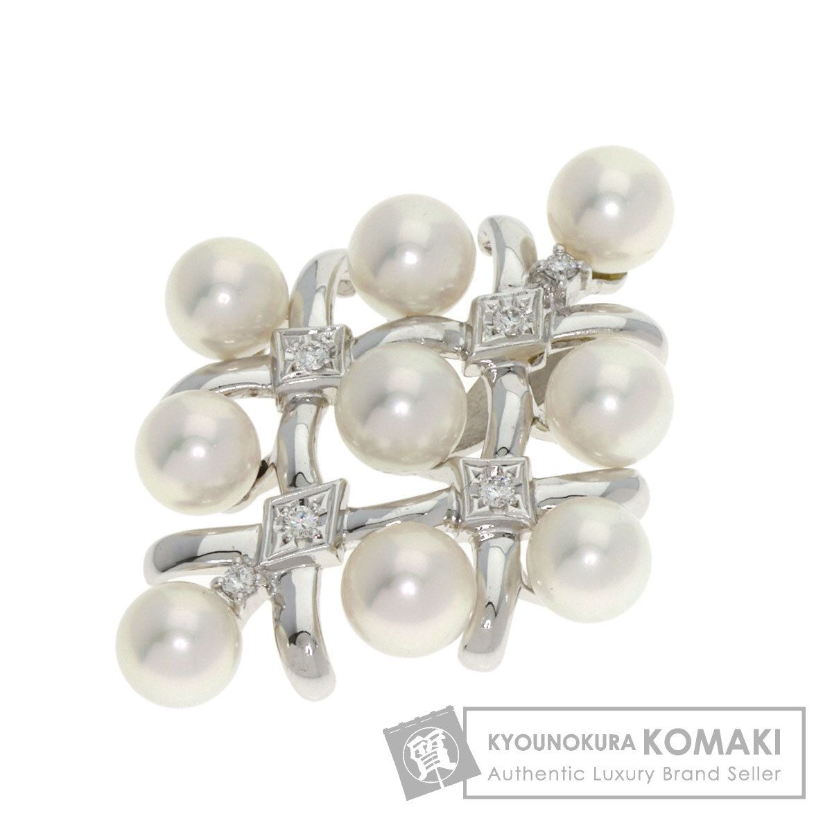 MIKIMOTO ミキモト パール 真珠 ダイヤモンド ブローチ K18WG レディース