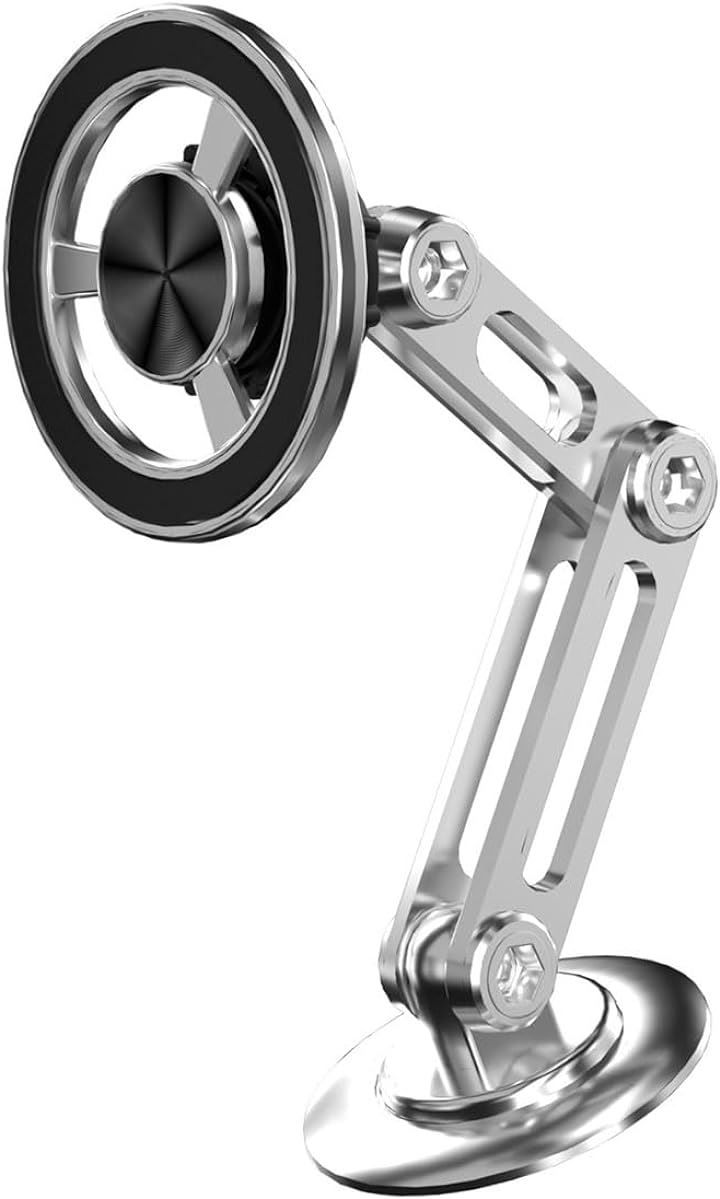 ENN LLC Mag-Safe対応スマホホルダー 車載用 マグネット式 360度回転 折りたたみ可能 高級合金 黒 iPhone/Xperia/AQUOS対応( シルバー)