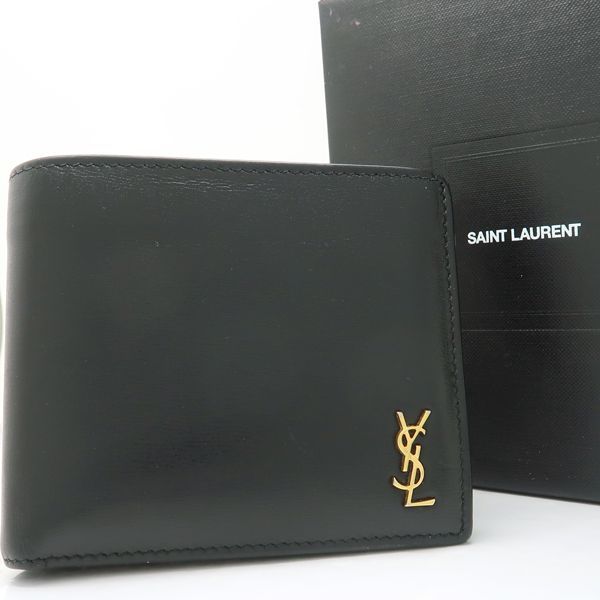 SAINT LAURENT 2つ折り財布 YSL レザー 黒 610193 ブラック 箱付 サンローラン ◆送料込◆質屋-9706