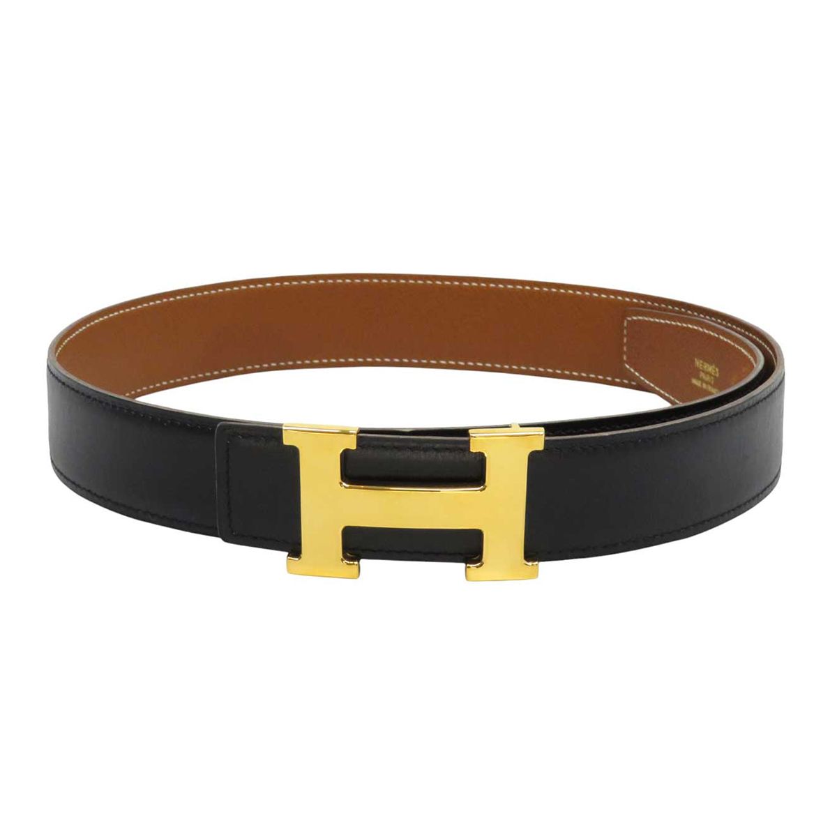 エルメス H バックル リバーシブルベルト 30MM 75 メタル レザー ユニセックス ブラック ブラウン HERMES アパレル 小物
