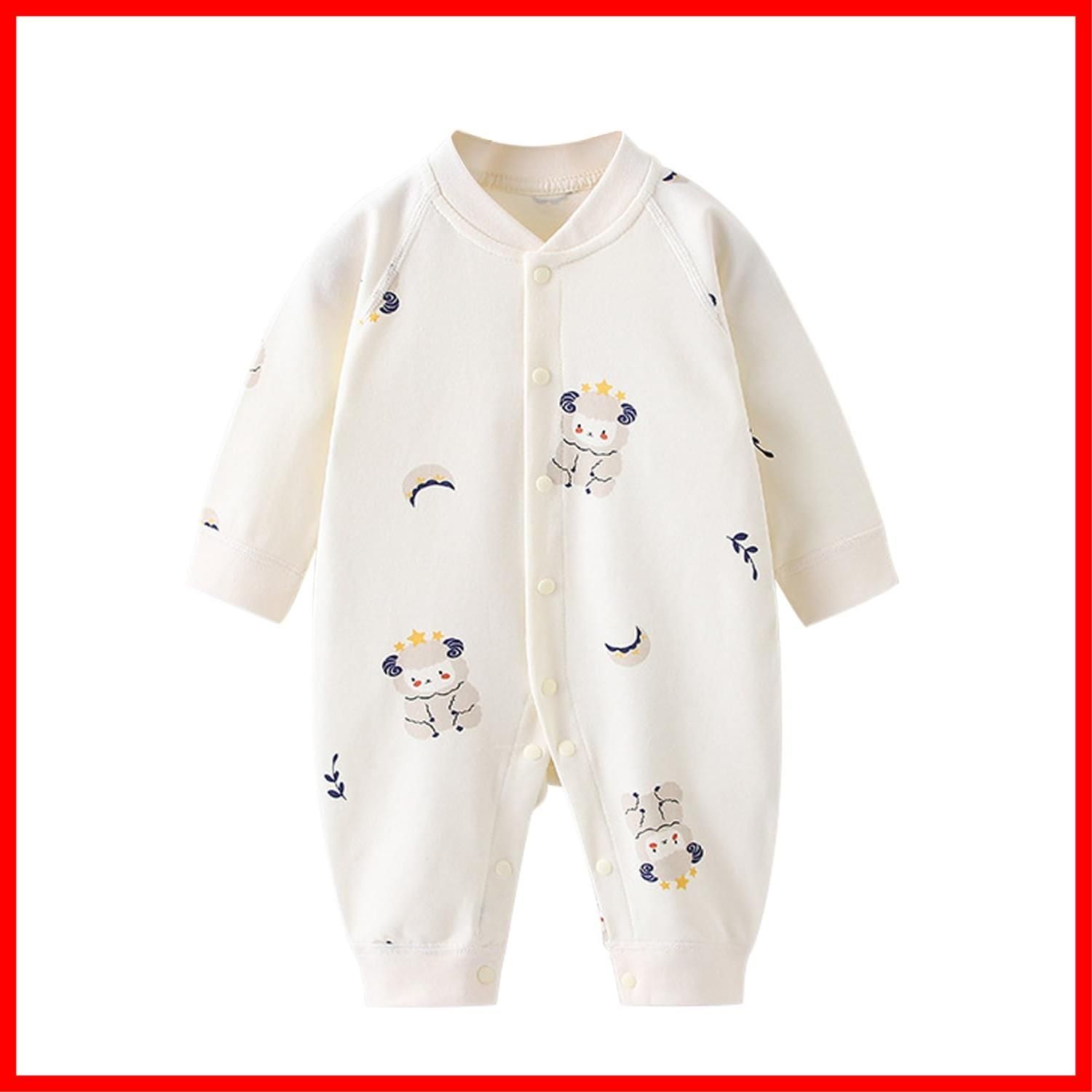【在庫限定】ベビー用ロンパース カバーオール 長袖 ベビー服 綿100% 新生児服 前開きタイプ かわいい [Hapipana] 女の子 男の子 赤ちゃん 総柄 ニット 肌着 ベア柄