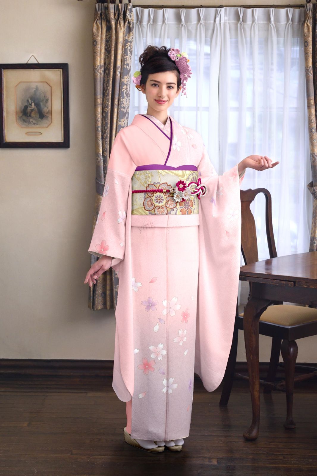 振袖【中古】 仕立上がりリサイクル品 ピンク色 花柄 正絹 R50 - メルカリ