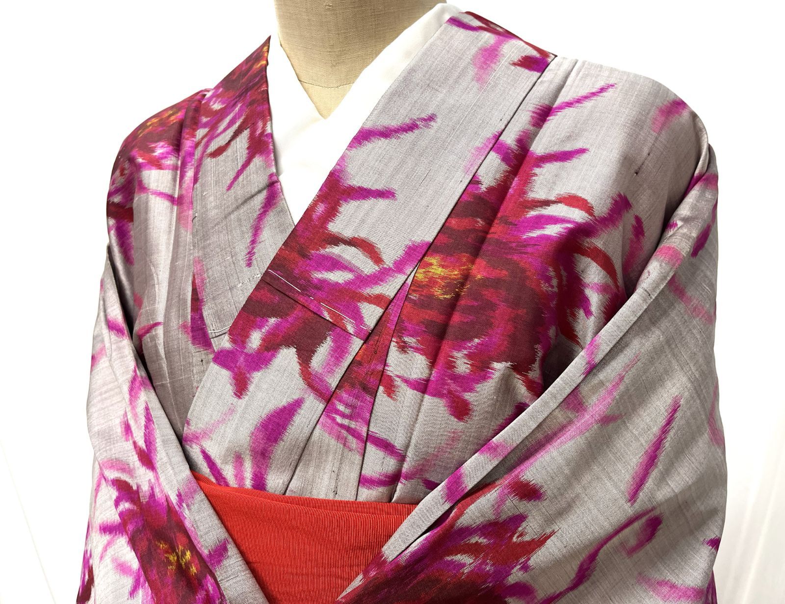 アンティーク着物 銘仙 正絹 乱菊 単衣