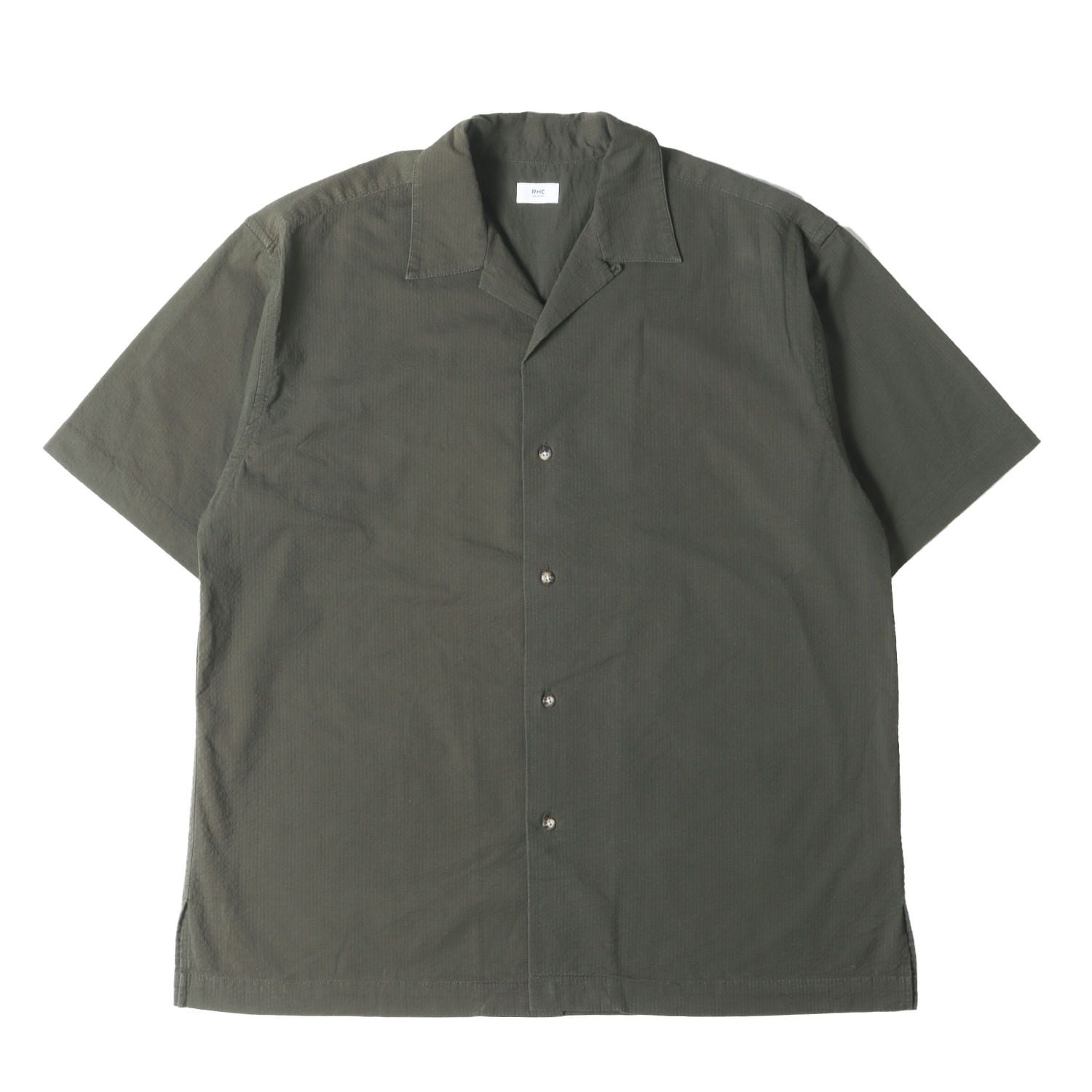 Ron Herman ロンハーマン シャツ カーキ サイズ L | 25SS オープンカラー ストレッチ シアサッカー 半袖 シャツ 4120700156 | トップス カジュアルシャツ メンズ