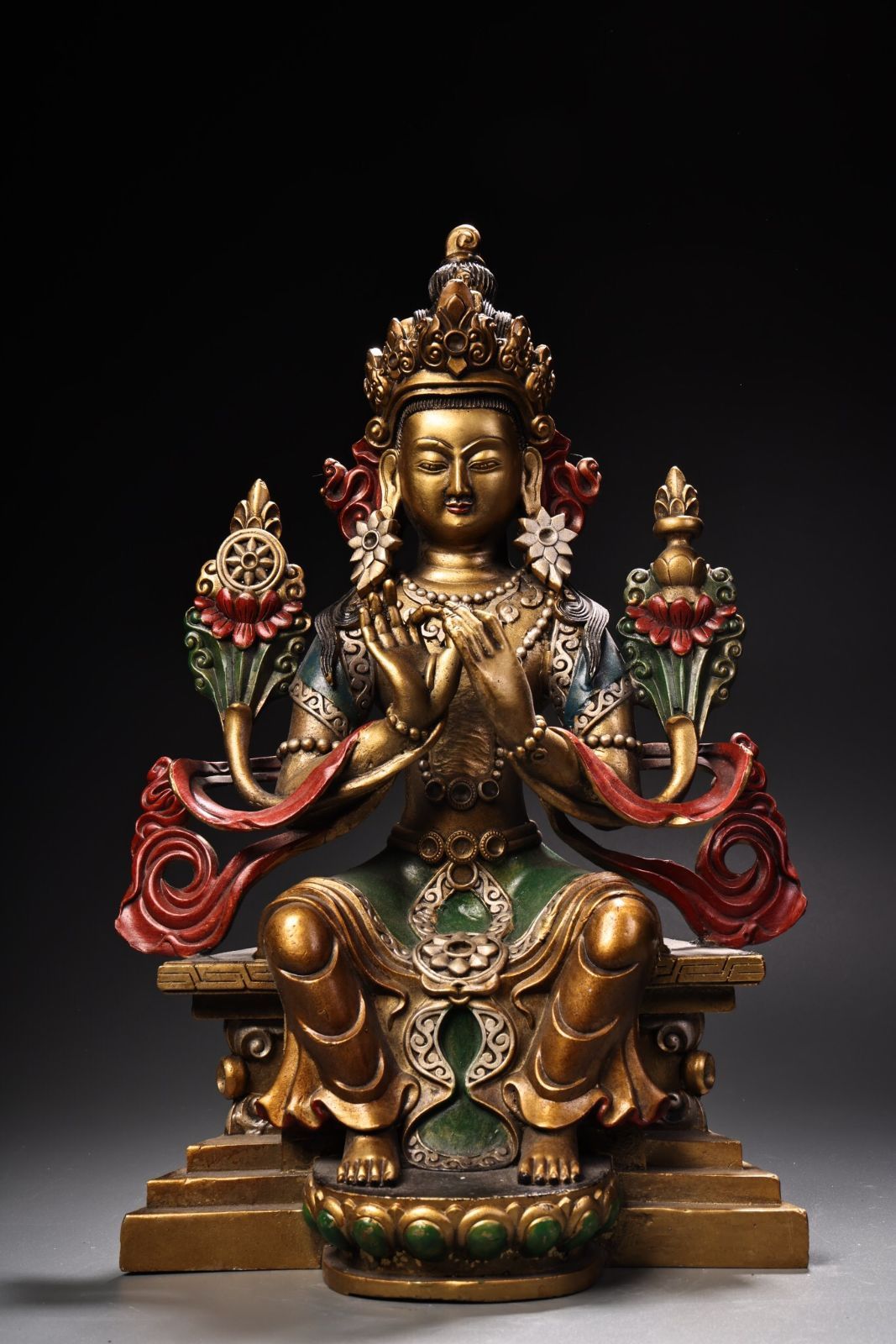 旧家蔵出し 銅製 浮彫 鏨刻 描金 彩繪 現巴仏 仏像 密宗密教 供養品 古美術品 収集家
