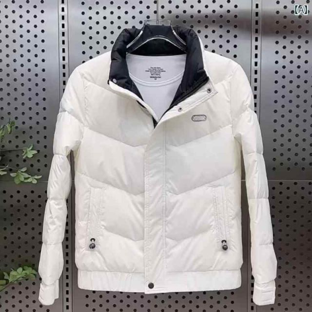 M 秋冬 コーデ メンズ 服 シンプル ファッション オシャレ 大人 かっこいい 大きいサイズ ストリート 紳士服 チェック柄 エンボス スタンド ダウン ジャケット アウター スリム 白