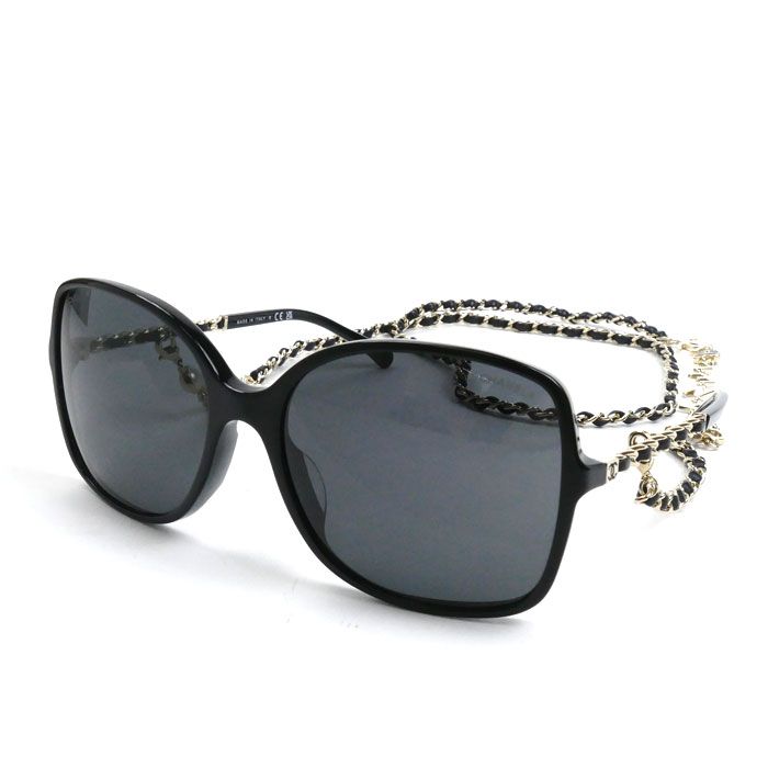 CHANEL シャネル ココマーク チェーン付 サングラス ブラック ゴールド 5210-Q-A レディース C.622|S4 57□17 135 3N