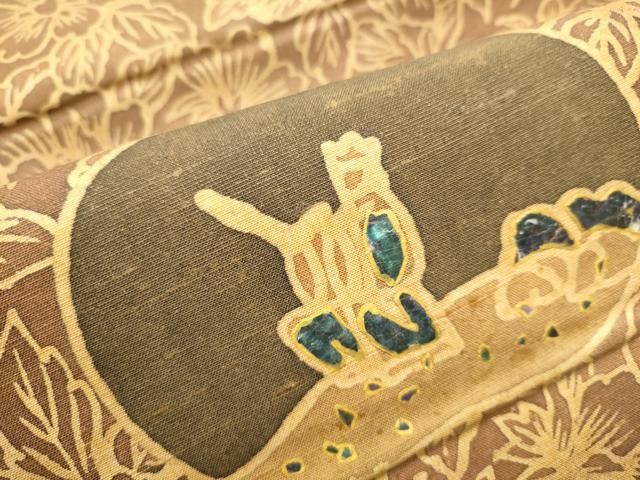 平和屋着物○石川県指定無形文化財 牛首紬 白山工房 手織り 全通柄袋帯