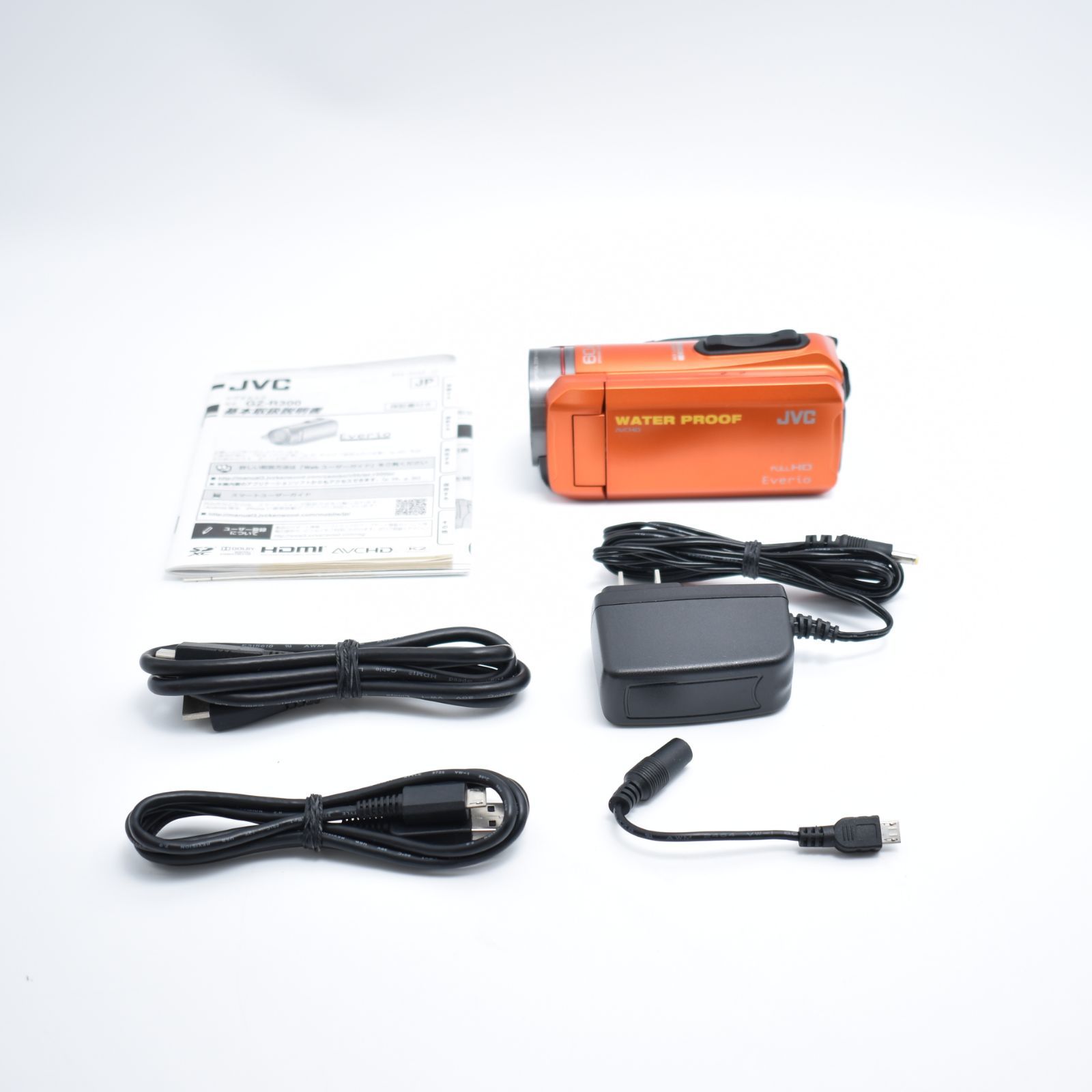 B 7703 JVC KENWOOD JVC ビデオカメラ EVERIO 防水 防塵 内蔵メモリー32GB オレンジ GZ-R300-D