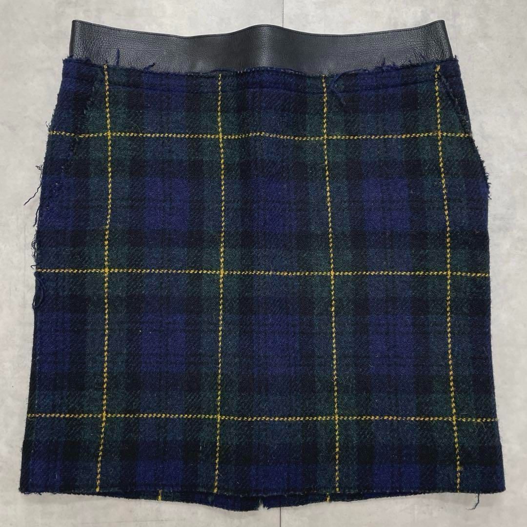 CELINE セリーヌ フィービー期 スカート タータンチェック ツイード バッファローレザー ウール 36 フランス製