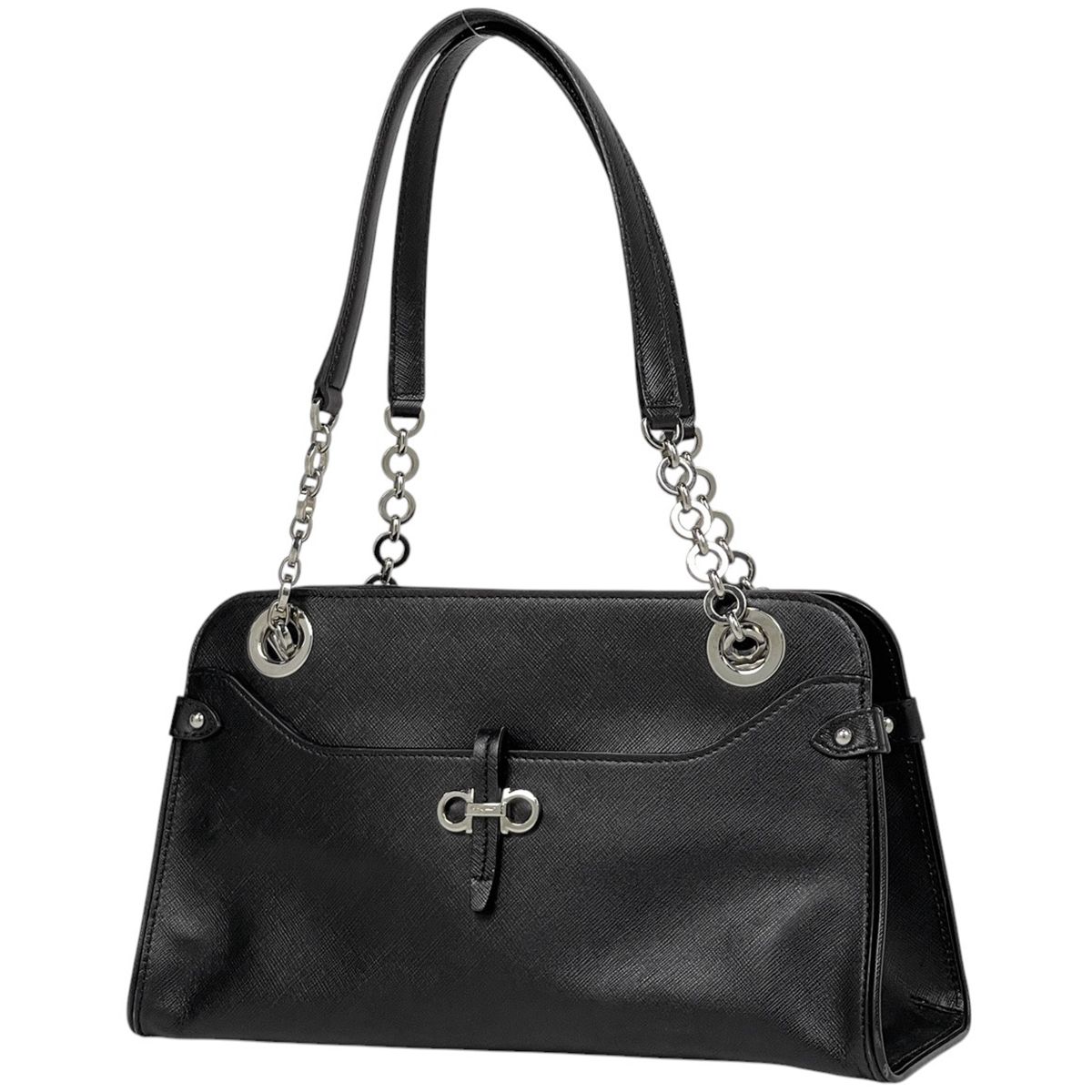 フェラガモ ショルダーバッグ ヴァラ 21 G877 ブラック レザー 中古