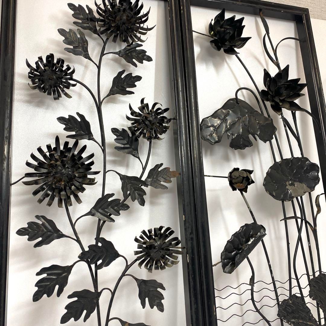 時代 金工 花額一対 1463g|長さ60.8㎝ 東Y6-0613 トヒカサ