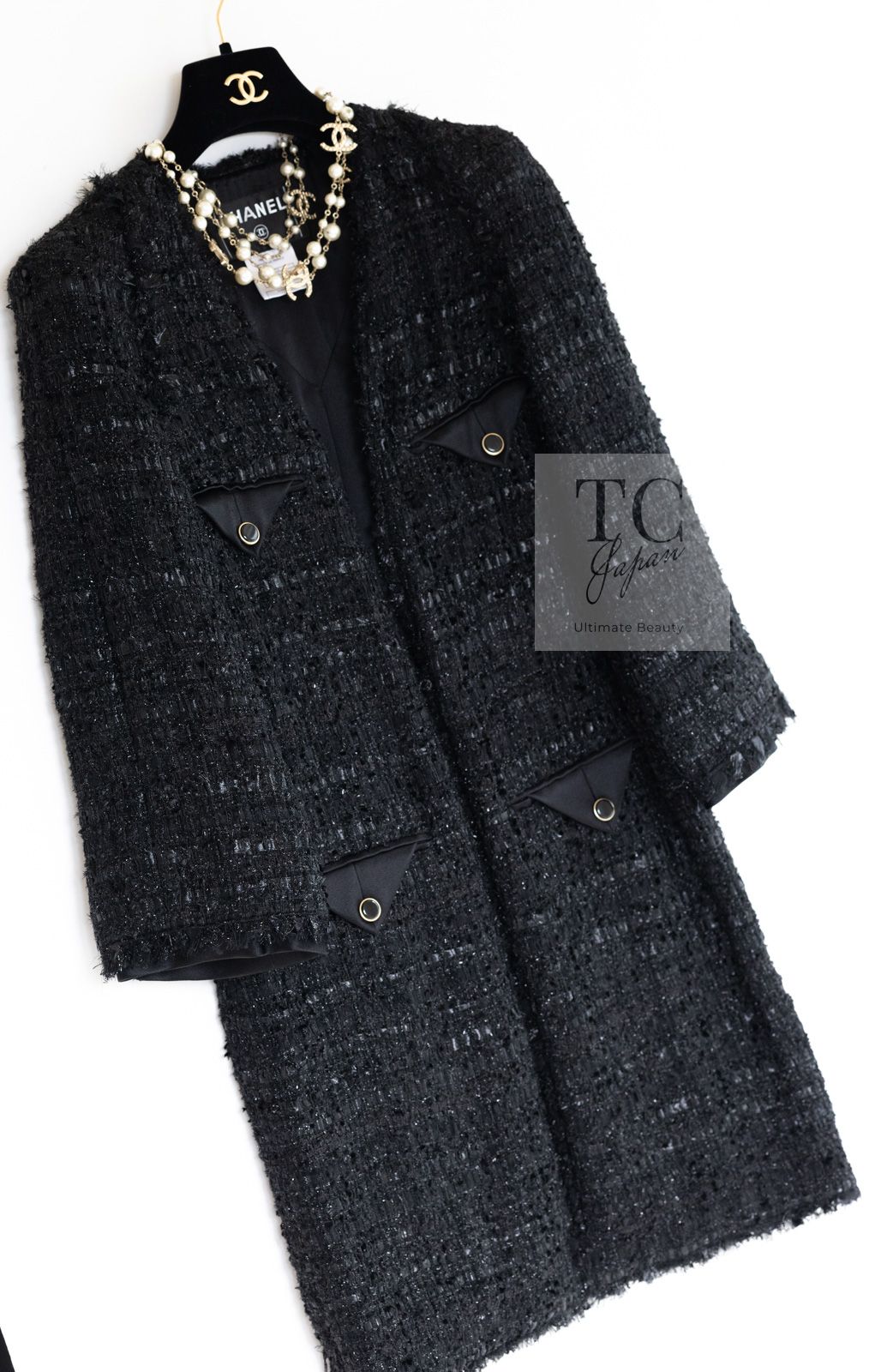 シャネル カーディガン コート CHANEL ブラック ツイード 超美品 38 
