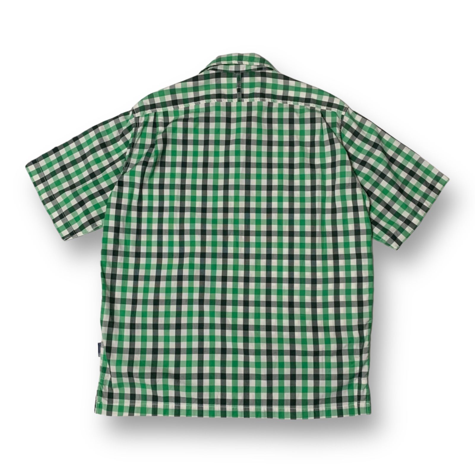 90s NIGEL CABOURN S/S Open Coller Check Shirt ナイジェルケーボン オープンカラーチェックシャツ 開襟シャツ 半袖 グリーン ホワイト ブラック サイズ2 日本製 アングローバル期 ハンガーループ ピスタグ