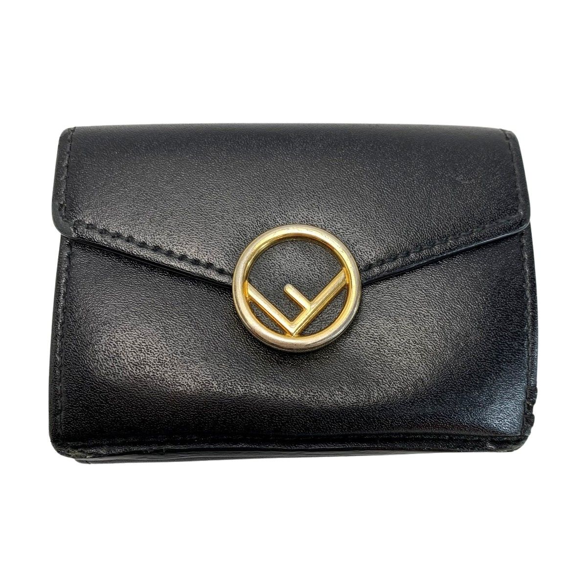 美品フェンディ FENDIエフイズ コンパクトウォレット黒レザー3つ折り財布 FENDI フェンディ エフイズコンパクト レザー ブラック 3つ折り