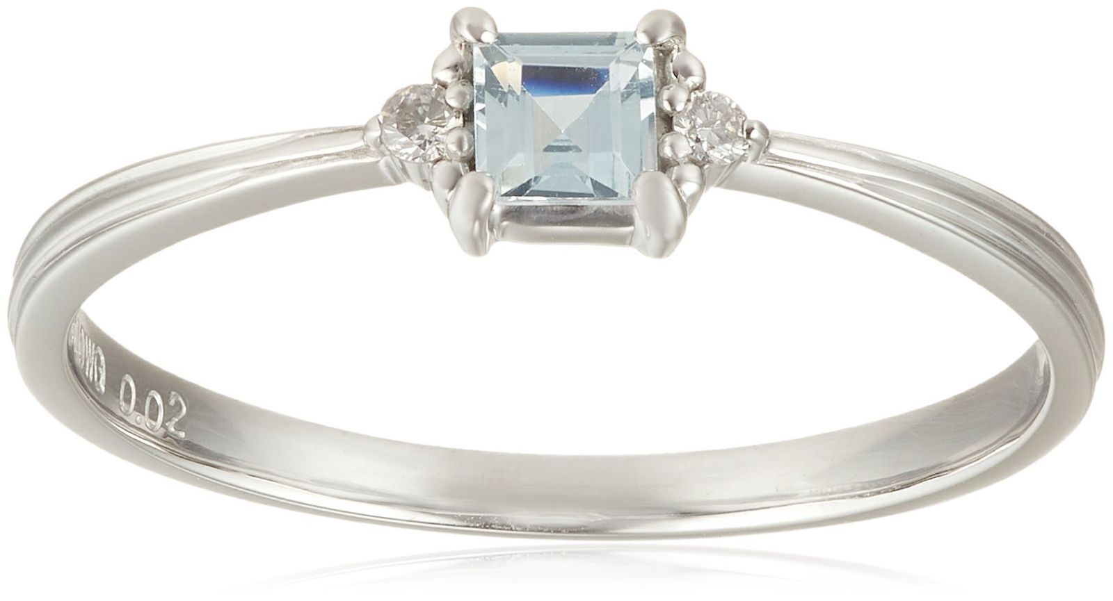 Candy キャンディ K10ホワイトゴールド アクアマリン*ダイヤモンド0.02ct スクエアリング r-hkhe-aqdi-wg 日本サイズ7号