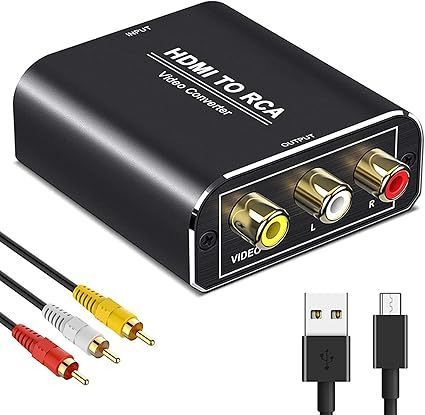 【在庫処分】HDMI to RCA 変換コンバーター【アルミ合金製 + 3色RCAケーブル付き】Aibilangose HDMI to AV コンポジット（赤、白、黄）3色端子 HDMI変換アダプタ 1080P入力 音声転送 PAL/NTSC切り替え