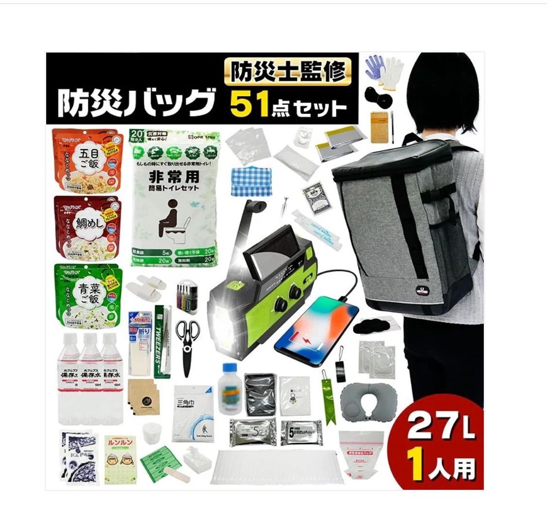 防災バック 寝具 救急セット 非常食 収納 容量 27L 防災雑貨 衛生用品 防水加工