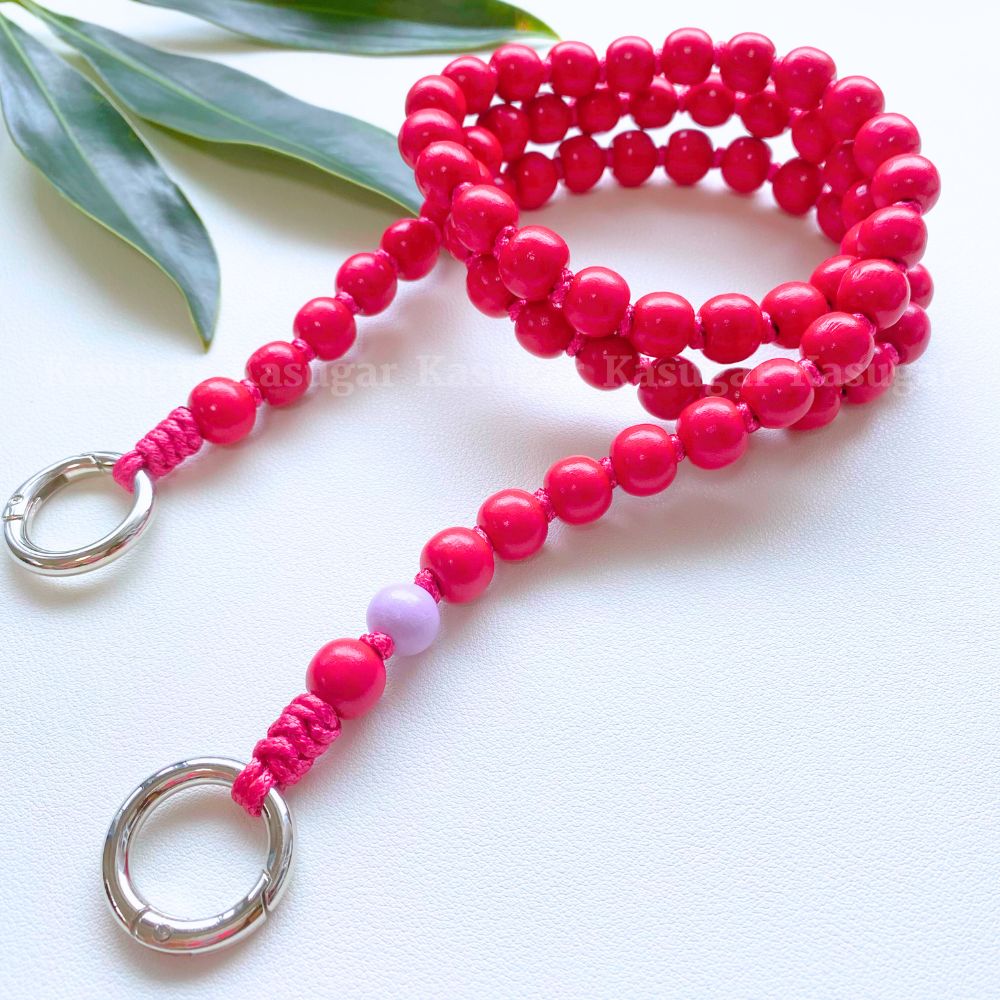 CRIMSON☆1本タイプ☆ウッド ビーズ スマホ ショルダー ストラップ