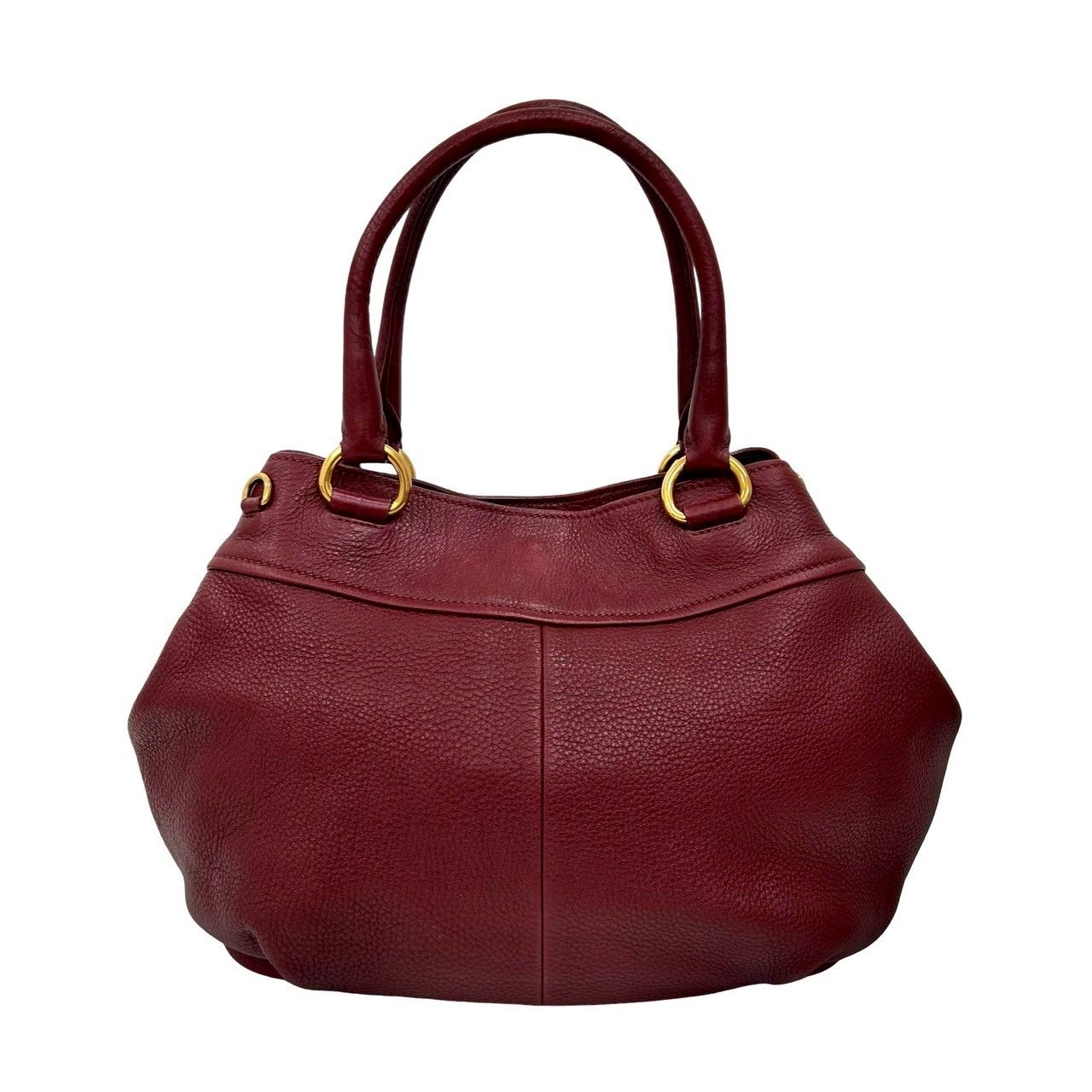 美品【PRADA】ハンドバッグ　レザー　ボルドー　ゴールド金具　自立 極 美品 希少品 PRADA プラダ ロゴ ゴールド 金具 レザー 本革