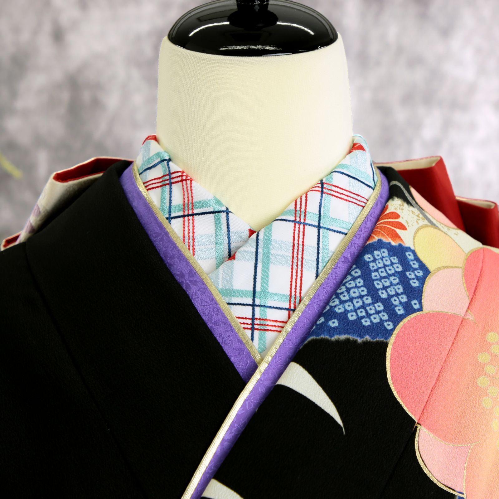 振袖フルセット 振袖セット 振袖 M～Lサイズ 中古 黒×レトロ 美品 成人