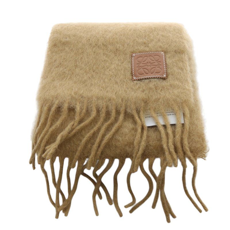 ロエベ ストール マフラー モヘア&ウール ロゴ 茶 ブラウン ロエベ  