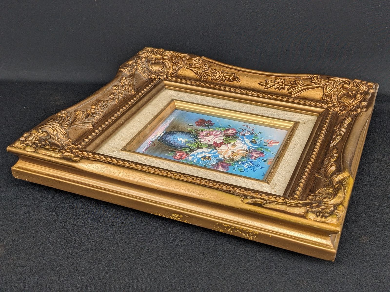 額装品 油彩画 作不明 「花」 レトロ アンティーク調 インテリア 前面