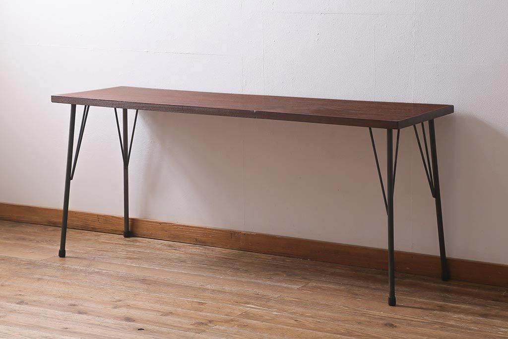 古家具ビンテージ品 ◾️ 鉄脚アイアンフレーム × ラワン材天板 作業台 テーブル 鉄脚テーブル 古材一枚板リメイク ラワン材 アンティーク R