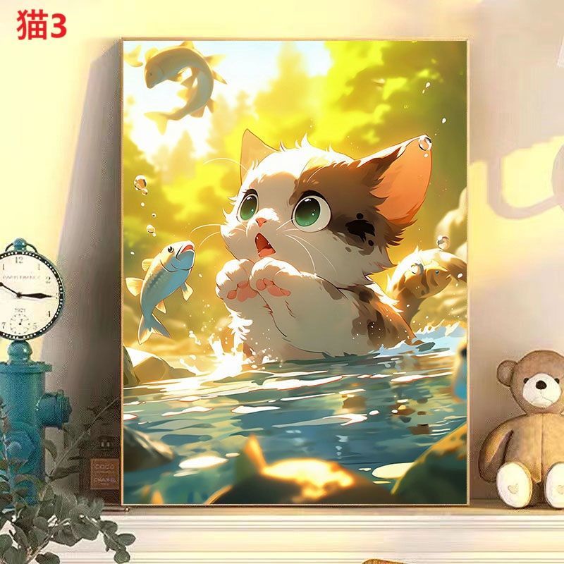 20.猫シリーズ DIY 数字油絵 塗り絵 手芸キット 水海 絵画 絵具