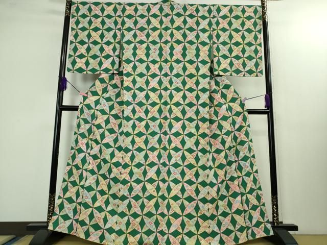 平和屋本店□極上 京都老舗銘店・に志田 小紋 七宝花文 金彩 鬼しぼ