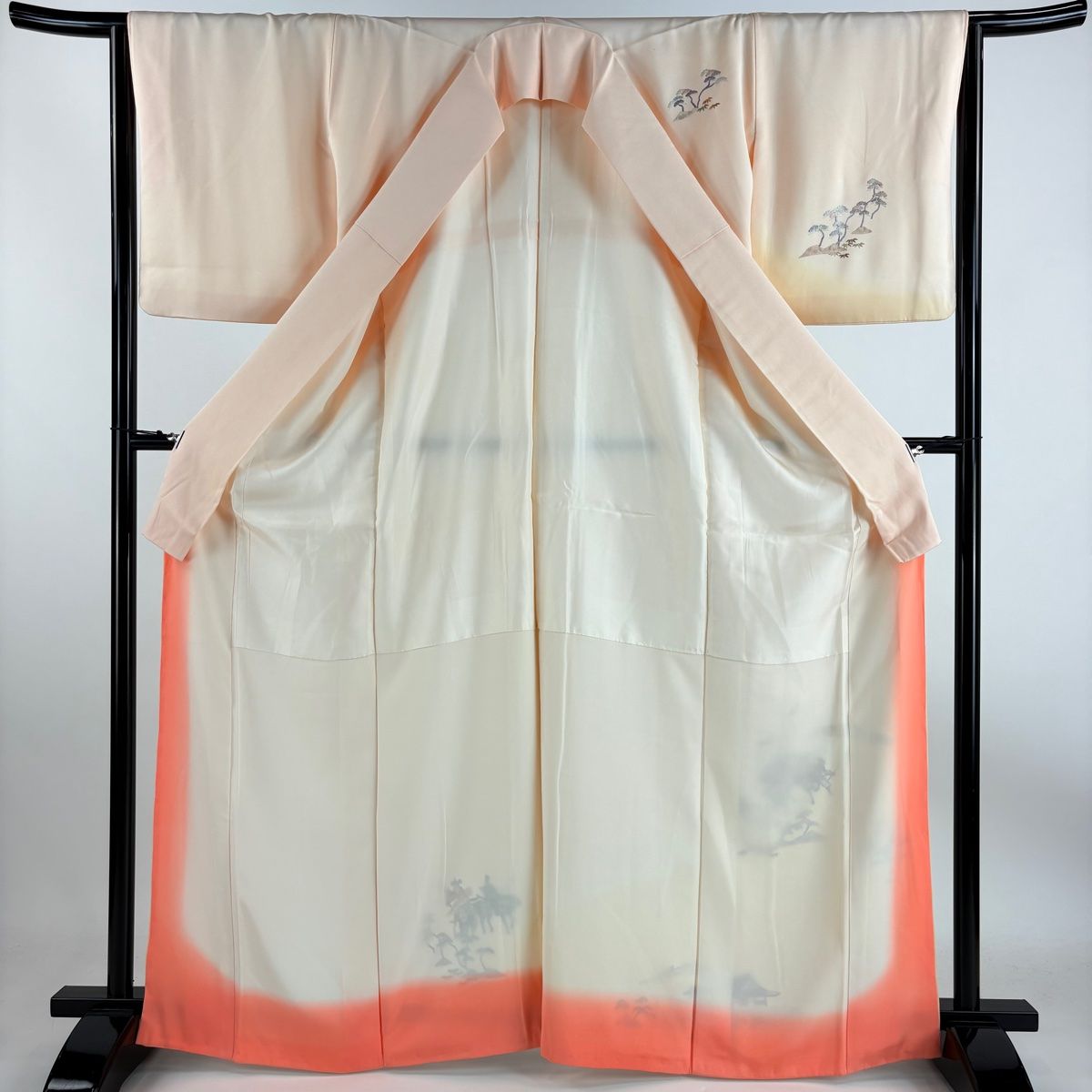 付下げ 身丈157cm 裄丈64cm M 袷 草花 霞 絞り 薄ピンク 正絹 秀