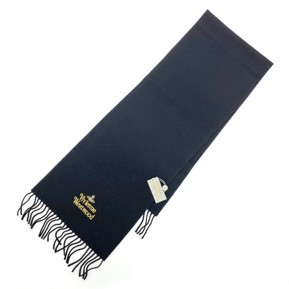 Vivienne Westwood 黒 マフラー フリンジ付き Vivienne Westwood ヴィヴィアンウエストウッド マフラー ロゴ