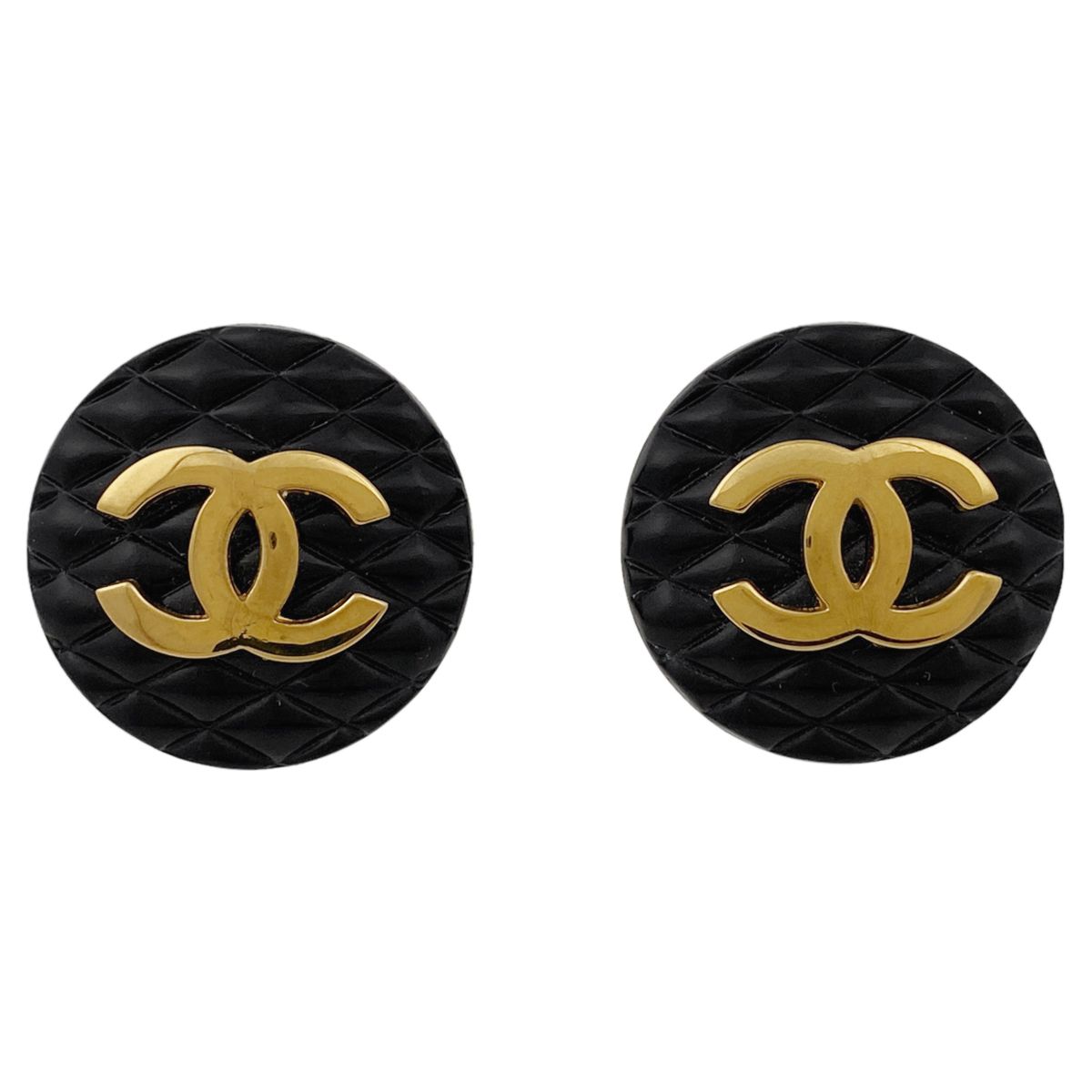 在庫一掃 シャネル CHANEL ココマーク イヤリング ラウンド マトラッセ CCマーク イヤリング GP プラスチック ゴールド ブラック レディース