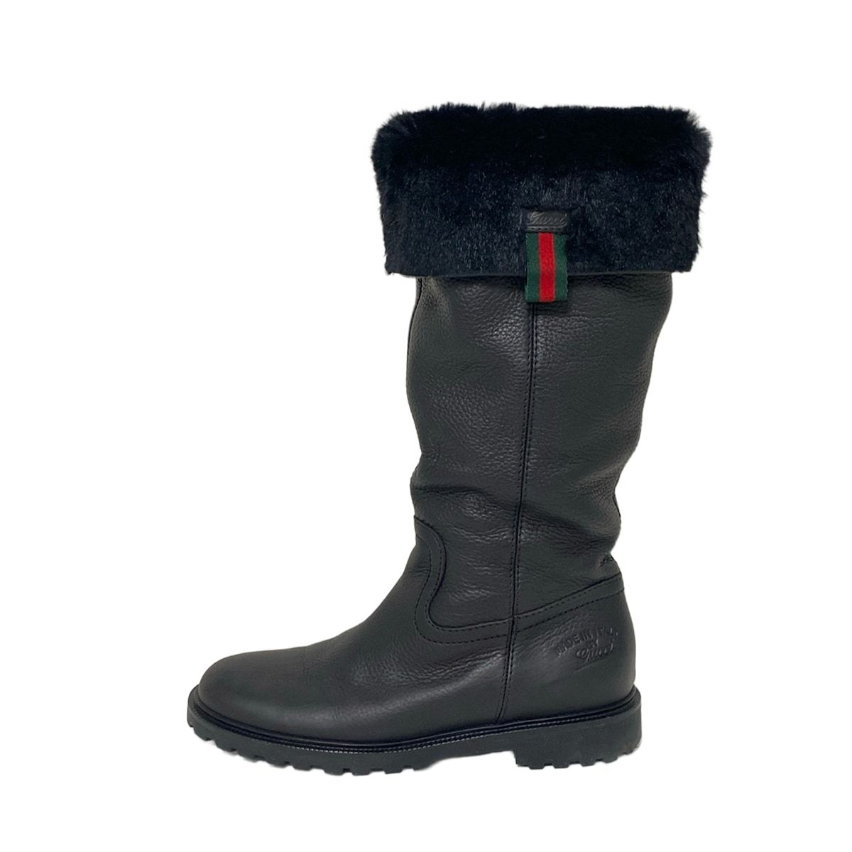 GUCCI グッチ ロングブーツ 361 2 レディース シェリー 黒 レザー ファー