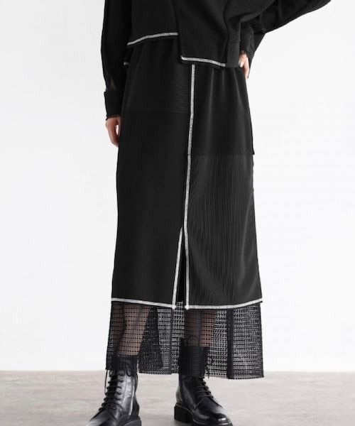 LASUD｜ラシュッド メッシュレイヤードパッチワークイージースカート
