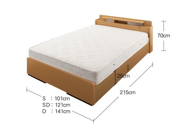 照明・棚付き収納ベッド【All-one】オールワン【ポケットコイルマットレス付き】シングルナチュラル