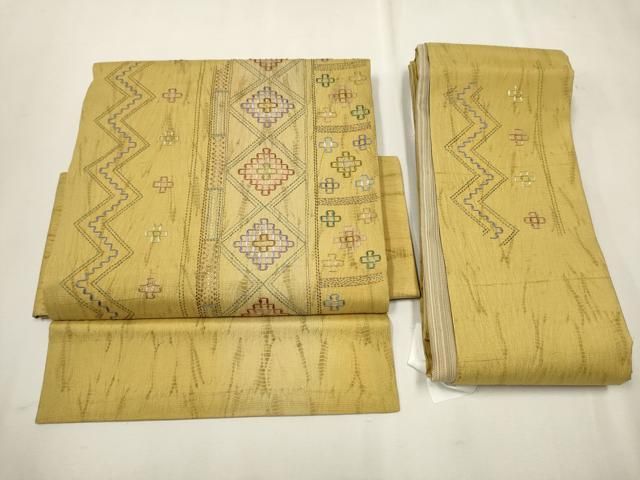 平和屋本店□極上 中国三大刺繍 相良刺繍 ワンタッチつけ帯 紬地 雪