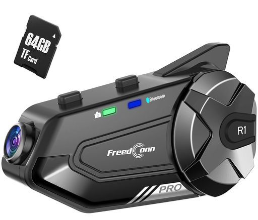 FreedConnR1Proバイクインカムカメラ付きインカムバイクドラレコ6人同時通話連続使用38時間140°超広角2.5K4.5H連続録画バイク用ドライブレコーダーWiFi対応ループ録画