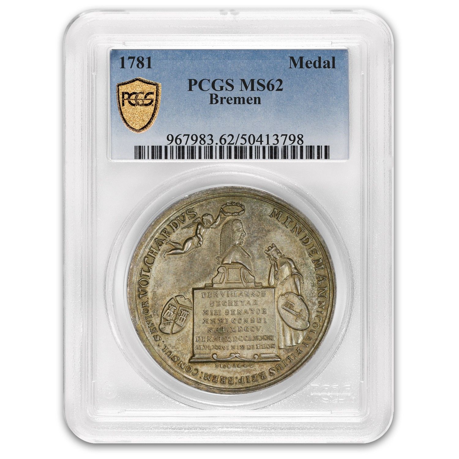 1781 Germany Silver Death of Mindermann Medal MS-62 PCGS
