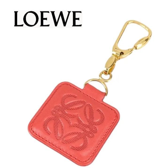 ★☆★オープニング価格★☆★　オシャレ【美品】LOEWE ロエベ　アナグラム　レザー　チャーム　キーホルダー　キーリング　オレンジ　レディース　メンズ