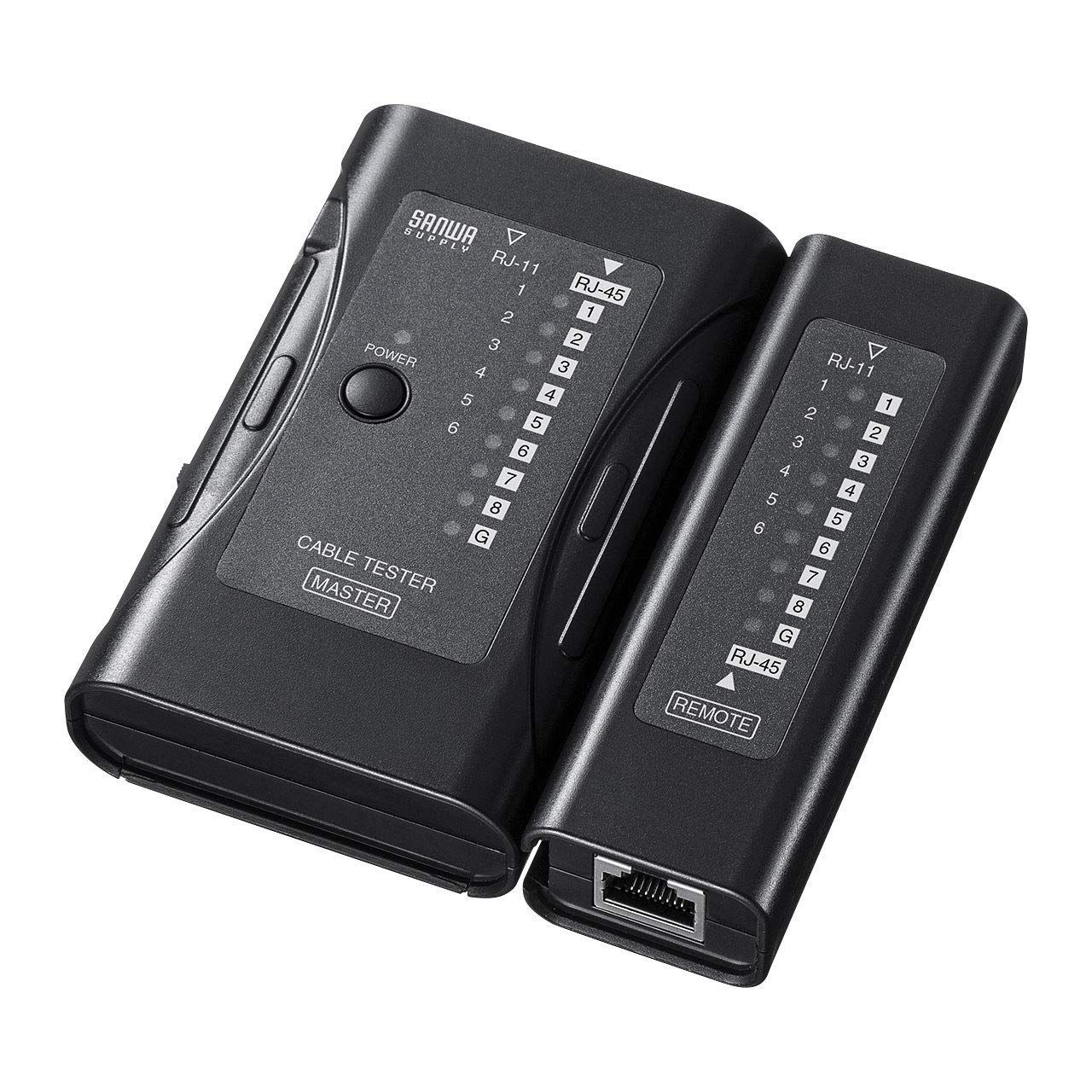 【特価商品】LANテスター RJ-45(LANケーブル)/RJ-11(モジュラーケーブル)対応 LEDライト内蔵 サンワサプライ 親機・子機脱着可 LAN-TST6