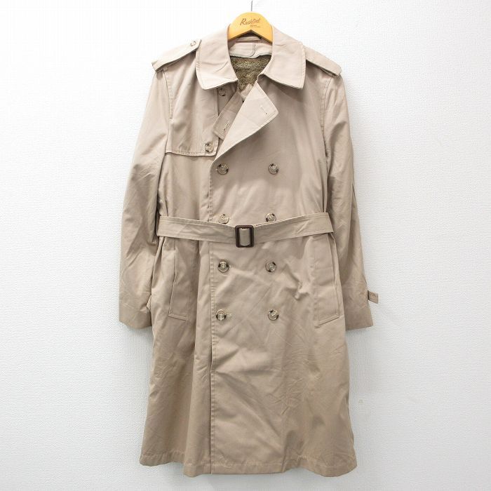 L/古着 レイクランド LAKELAND 長袖 トレンチ コート メンズ 80s ロング丈 ベージュ カーキ 内側ファー 24jan16 中古 アウター