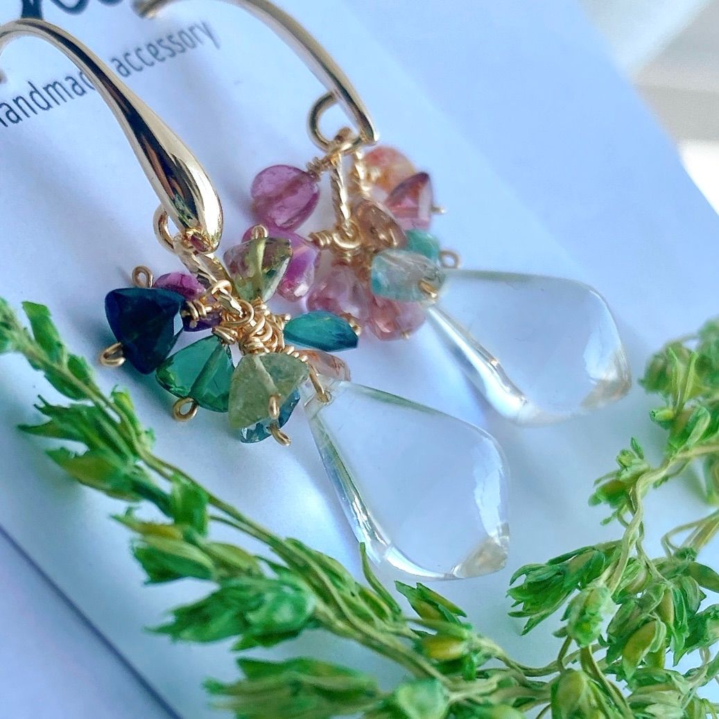 14kgf天然石美しいトルマリン、スランテッド水晶のゆらゆら