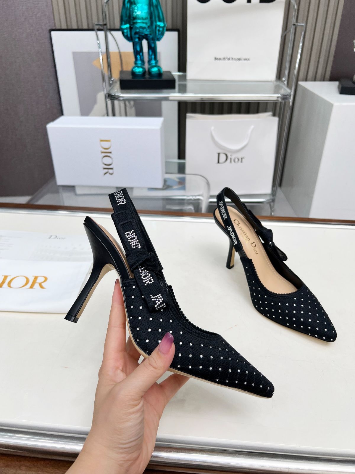 Dior ヴィンテージ　リボン付きミュール 黒ハイピンヒール Christian Dior Dior & Moi Black Slingback Pumps - Size 39