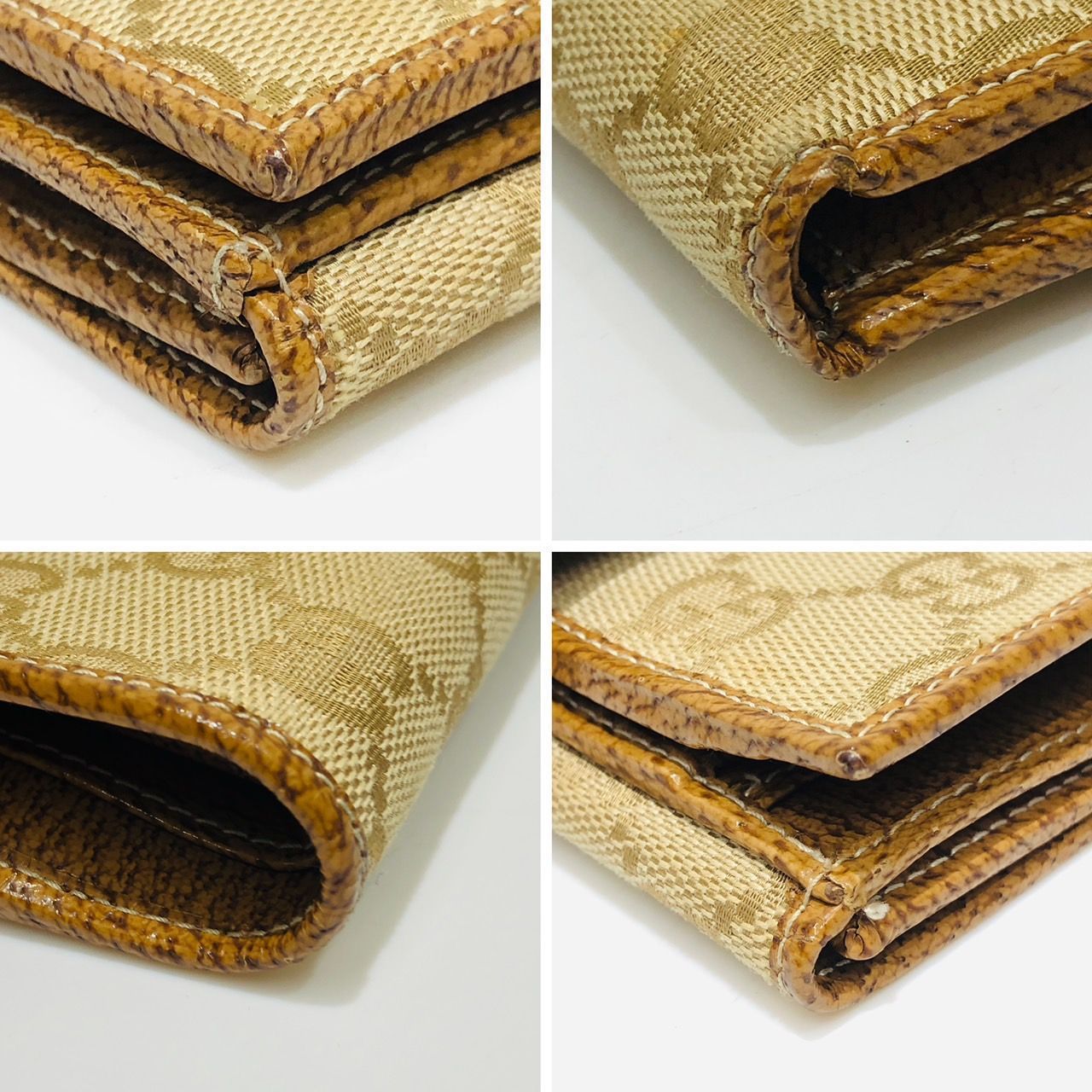 未使用✨GUCCI グッチ　二つ折り財布　メタルロゴ　ダークブラウン　レザー ☆GUCCI グッチ 二つ折り財布 115090 GG柄 キャンバス レザー ブラウン